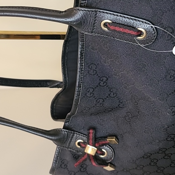 GUCCI 1990'S  VINTAGE GG CANVAS/LEATHER LARGE PRINCY TOTE W WEBBING DETAIL - Picture 8 of 17
